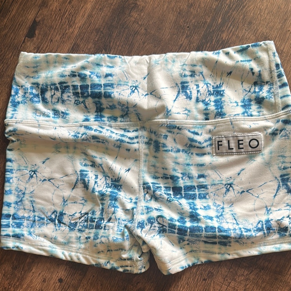 Fleo Blue and White Bike Shorts Tie-Dye